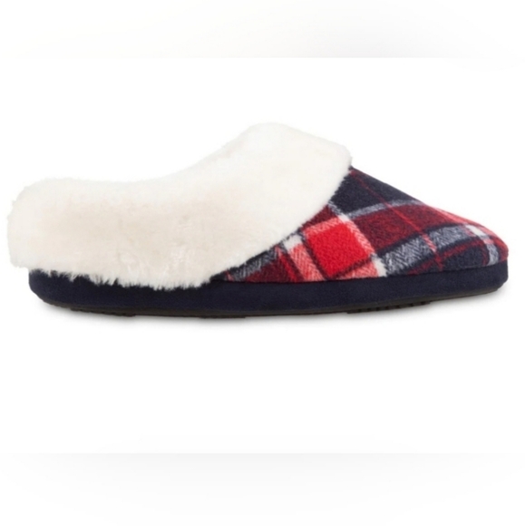 Women's Plaid Hoodback Clog Slippers Isotoner's ✨️size MED Red White and Blue - Picture 3 of 8